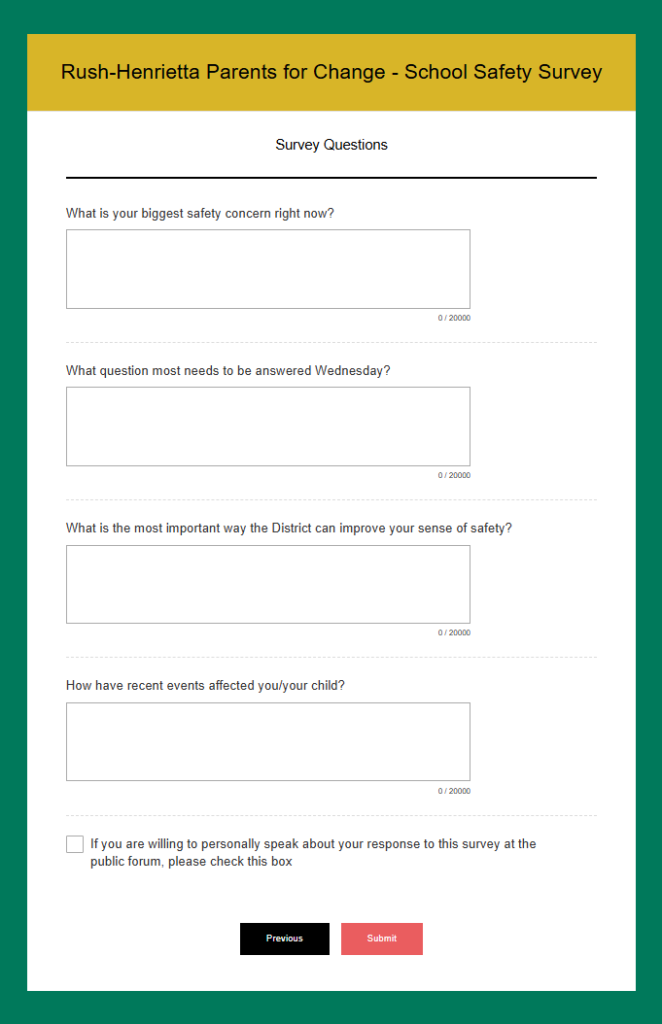 Screenshot of the RHPFC Safety Survey